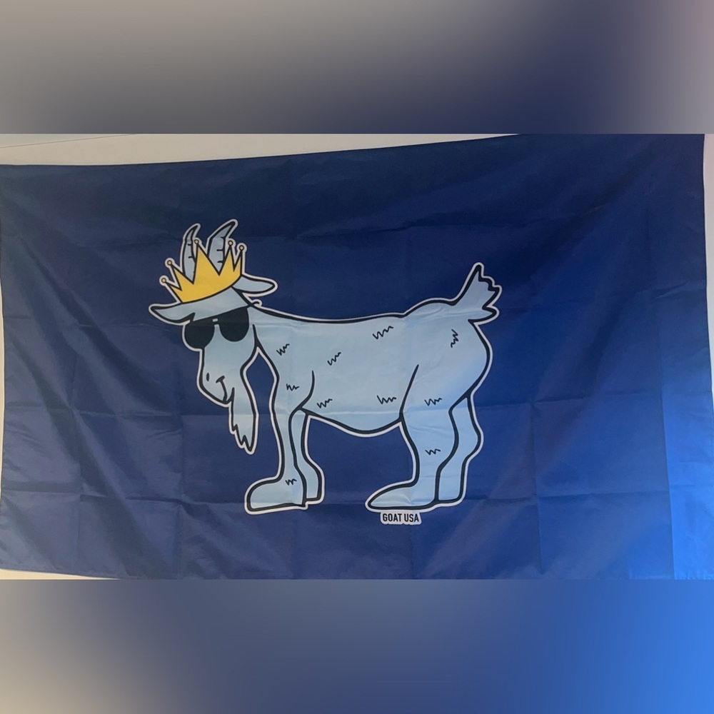 GOAT USA Kids Navy Flag with Light Blue Cartoon Goat and Yellow Crown